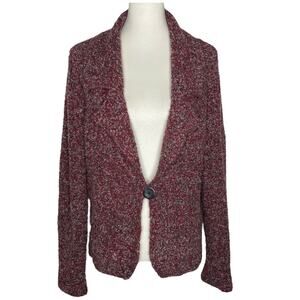Coldwater Creek Boucle Slub Cardigan Red One Button Size XL 16 Lagenlook Boho